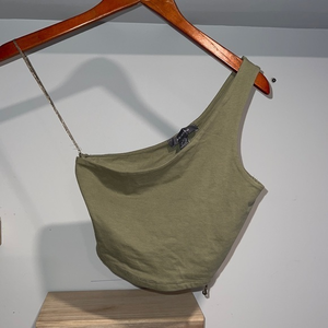 Primark olive green off the‎ shoulder crop top